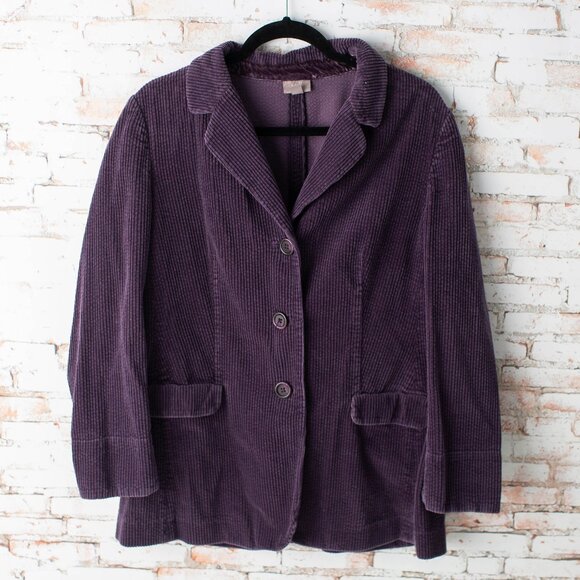 J. Jill Women’s Large Petite Corduroy Button Front Blazer Jacket Purple Velvet - Picture 1 of 8